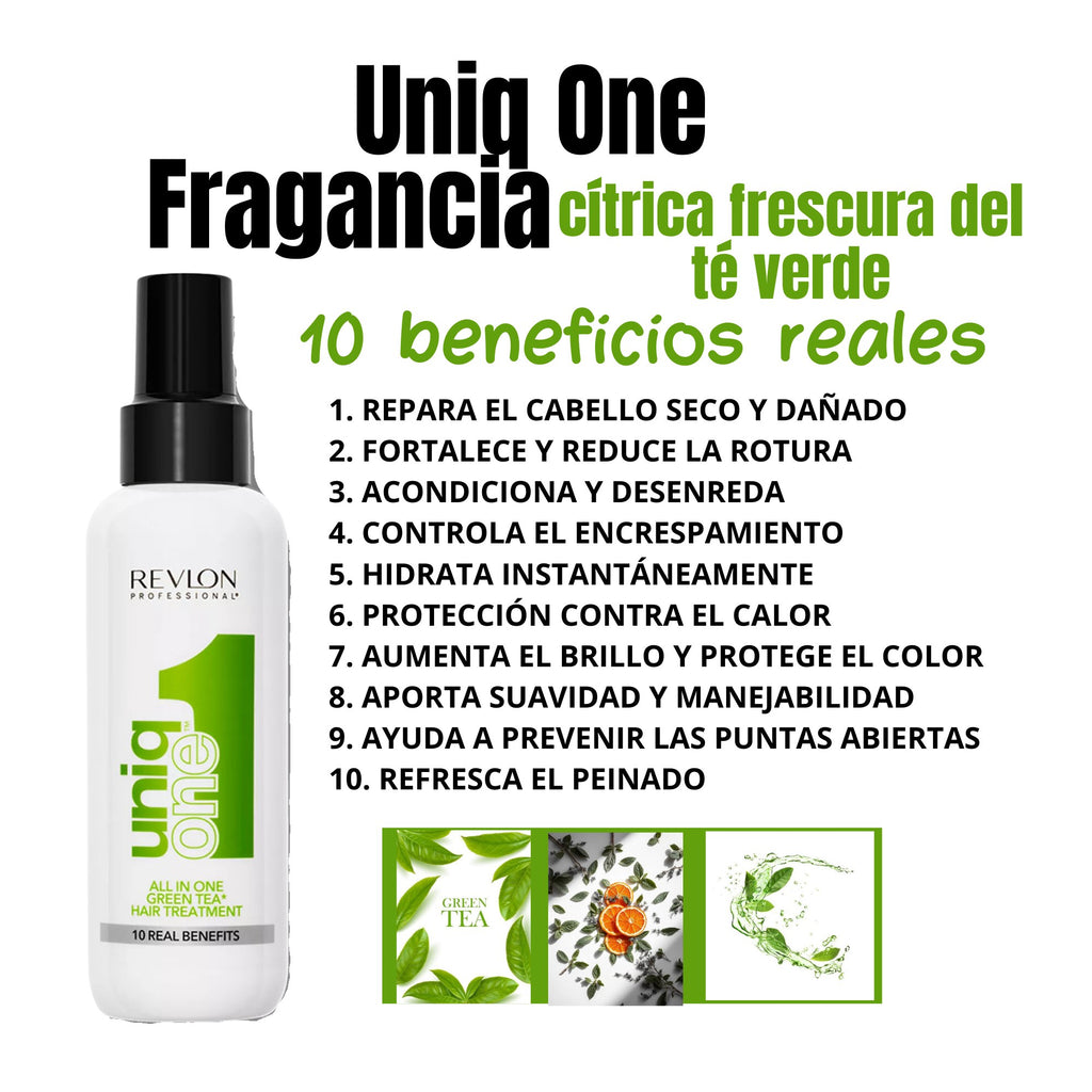Revlon Professional UniqOne Green 150ml, Tratamiento hidratante sin enjuague para cabello seco/dañado